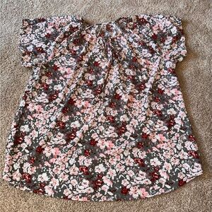 Women’s Floral Puff-Sleeve Top — Size 2XL